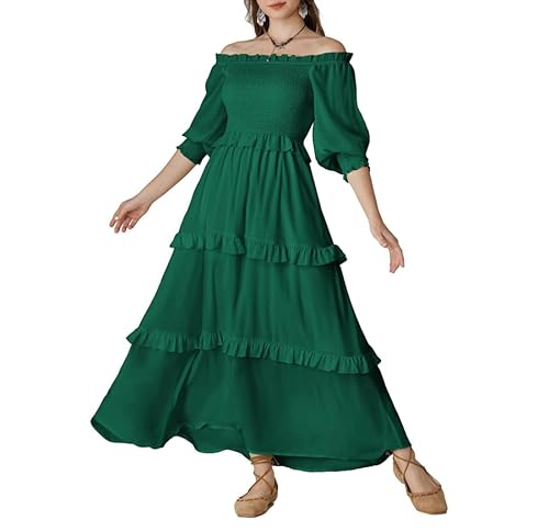 Damen Renaissance Maxikleid A-Linie Off-Shoulder mit Tasche Medieval Long Dress Grün L von SCARLET DARKNESS