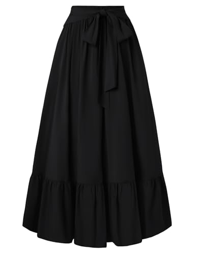 Damen Renaissance Maxirock Vintage Lace Up Einfarbig Country Plisseerock Schwarz L von SCARLET DARKNESS