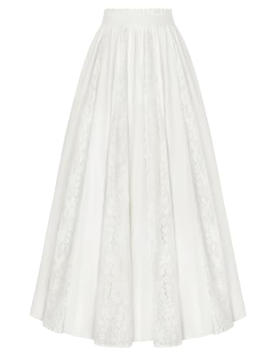 Damen Renaissance Maxirock Vintage Spitze mit Tachen Elegante Viktorianische Party Weißer Rock S von SCARLET DARKNESS