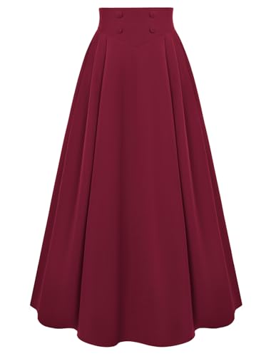 Damen Renaissance Maxirock Vintage mit Tasche Flowy Swing Peasant Röcke Rotwein M von SCARLET DARKNESS