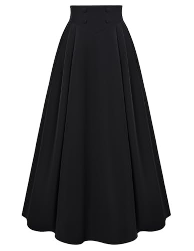 Damen Renaissance Maxirock Vintage mit Tasche Flowy Swing Peasant Röcke Schwarz M von SCARLET DARKNESS