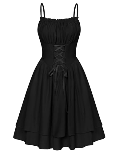 Damen Mittelalter Renaissance Kleid Vintage Quadratischer Kragen Lolita Swing-Kleid Schwarz XL von SCARLET DARKNESS