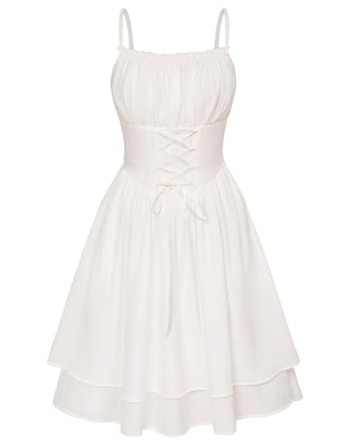 Damen Renaissance Medival Dress Vintage Quadratischer Kragen Lolita Swing-Kleid Weiß XL von SCARLET DARKNESS