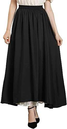 Damen Renaissance Rock A-Linie High Waist mit Rüsche Elastische Taille Gothic Rock Schwarz mit Rüsche S von SCARLET DARKNESS