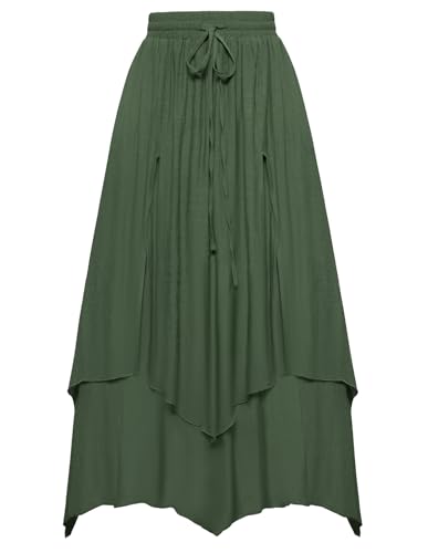 Damen Renaissance Rock Elastische Taille mit Taschen Unregelmäßiger Saum Trachtenrock Dunkelgrün L von SCARLET DARKNESS