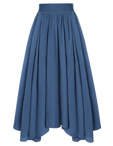 Damen Renaissance Rock Hohe Taille Maxirock mit Taschen Unregelmäßiger Saum Langer Rock Dunkelblau L von SCARLET DARKNESS