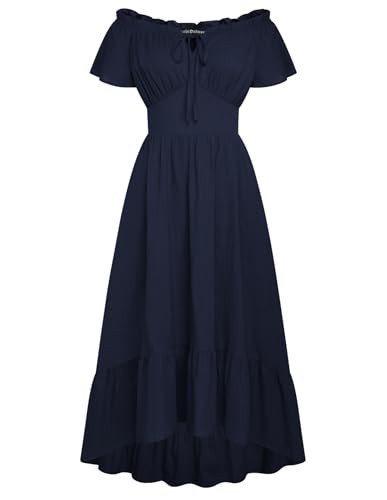 Damen Renaissance Trachtenkleid Off Shoulder mit Tasche A Linie Abendkleid Dunkelblau L von SCARLET DARKNESS