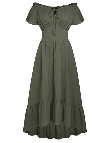 Damen Renaissance Trachtenkleid Off Shoulder mit Tasche A Linie Abendkleid Grau Grün L von SCARLET DARKNESS