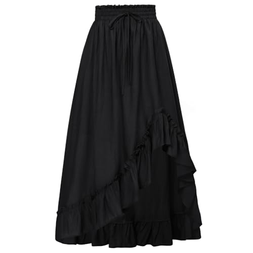 Damen Renaissance Trachtenrock Frühling High Waist mit Kordelzug A-Linien Maxi Rock Schwarz L von SCARLET DARKNESS