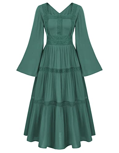 Damen Retro Kleid Square Neck Trompetenärmel Tiered Gesmokte Taille A-Linie Party Kleider Wassergrün XXL von SCARLET DARKNESS