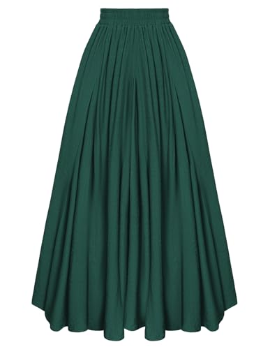 Damen Retro Leicht Lang Rock Elastische Hoher Taille Festlich Mittelalter Maxirock Dunkelgrün XXL von SCARLET DARKNESS