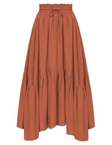 Damen Retro Rock Flared Saum Elastische Taille mit Kordelzug A-Linie Elegant Faltenrock Orange XL von SCARLET DARKNESS