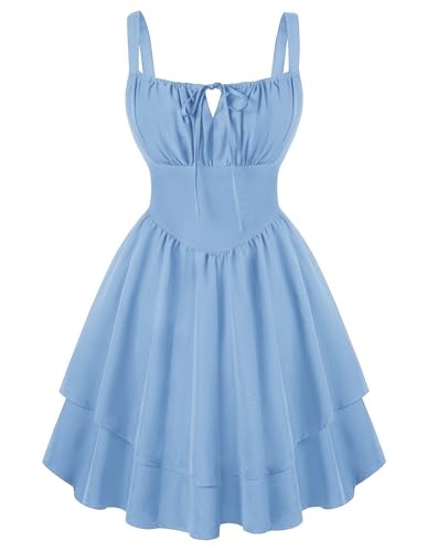 Damen Rockabilly Corsagenkleid A Linie Boho Flowy Swing Lolita Kleid Hellblau XXL von SCARLET DARKNESS