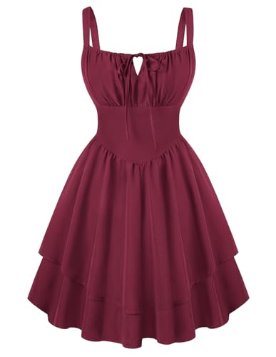 Damen Rockabilly Corsagenkleid A Linie Boho Flowy Swing Lolita Kleid Rotwein XXL von SCARLET DARKNESS