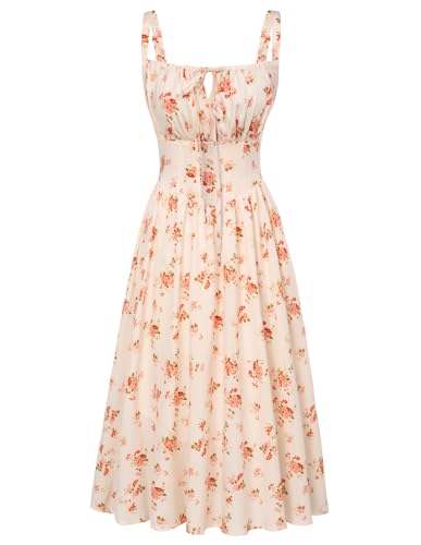 Damen Spaghetti Sun Dress Rockabilly Flowy Swing A Linie Strand Kleid Weiß-Orange Blumen XXL von SCARLET DARKNESS