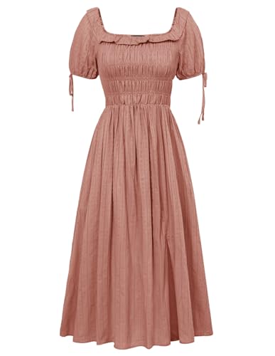 Damen Sommer Kleider Off Shoulder Elastische Taille Kurzarm Boho A-Linie Rüschenkleid Rosa XL von SCARLET DARKNESS