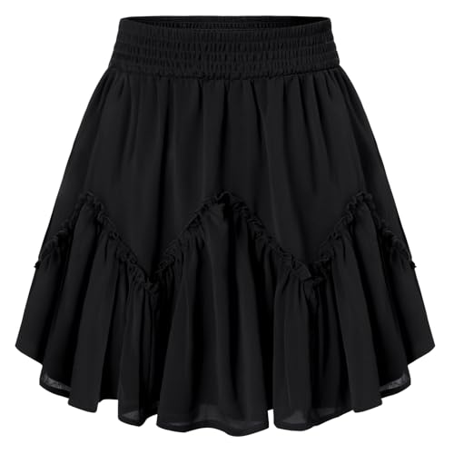 Damen Sommer Schwarzer Rock Hohe Taille Mini Skirt mit Taschen A-Linie Skater Skirts for Women S von SCARLET DARKNESS