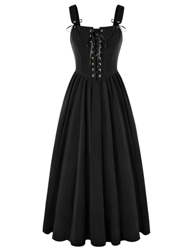 Damen Sommerkleid Lang Schwarz Retro Renaissance Korsett Lace-up Steampunk Kleider Piraten Kostüm Große Größen XXL von SCARLET DARKNESS