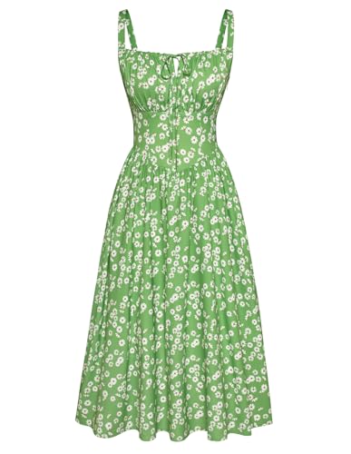 Damen Spaghetti Sun Dress Rockabilly A-Linie Flowy Swing Rokoko Kleid Grün-Weiß Blumen XXL von SCARLET DARKNESS
