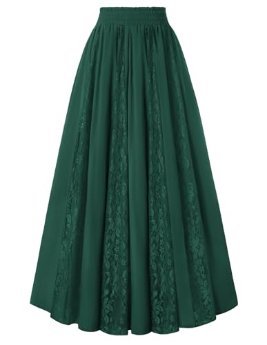 Damen Spitzen Mittelalter Trachtenrock Elastische Hohe Taille Boho Röcke Herbst Maxirock Grün XL von SCARLET DARKNESS