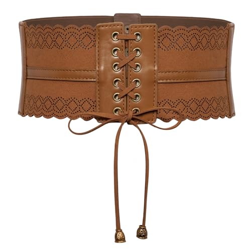 Damen Steampunk Korsett Gürtel Kunstleder Elastische Taille Lace-up Cosplay Breiter Gürtel Braun S von SCARLET DARKNESS