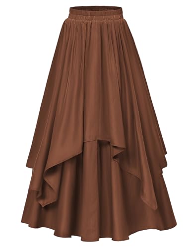Damen Steampunk Rock Elastische Taille Unregelmäßiger Saum Patchwork Langer Casual Rock Rotbraun L von SCARLET DARKNESS