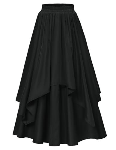 Damen Steampunk Rock Elastische Taille Unregelmäßiger Saum Patchwork Langer Casual Rock Schwarz L von SCARLET DARKNESS