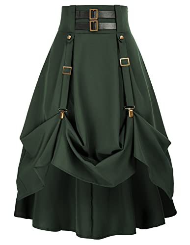 Damen Steampunk Rock Elegant A-Linie Röcke Cosplay Hohe Taille Retro Plisseerock Armeegrün M von SCARLET DARKNESS