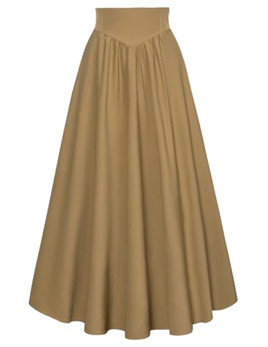 Damen Viktorianische Maxirock Vintage High Waist mit Kordelzug Lange Röcke Khaki M von SCARLET DARKNESS