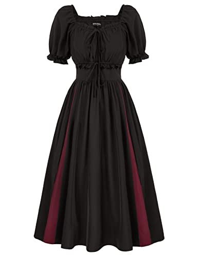 Damen Viktorianische Kleider Schulterfrei mit Rüschen Korsett Rot Patchwork A-Linie Maxi Kleid Schwarz L von SCARLET DARKNESS