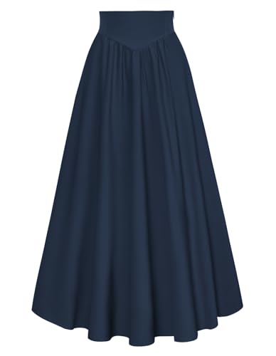 Damen Viktorianische Maxirock Vintage Hohe Taille Einfarbig Peasant Röcke Dunkelblau M von SCARLET DARKNESS