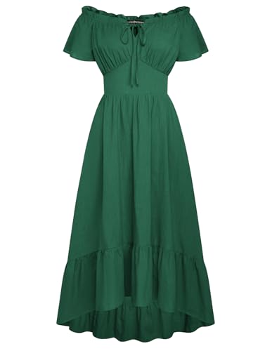 Damen Viktorianische Rockabilly Kleid Frühling Gesmokt Taille Elfen Kostüm Waldgrün XL von SCARLET DARKNESS