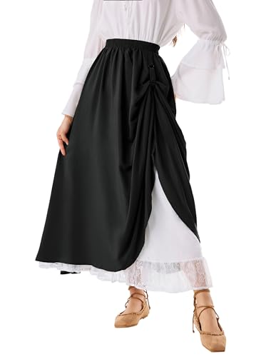 Damen Viktorianischen A-Linie Rock Elastische Hohe Taille mit Rüsche Röcke Schwarz L von SCARLET DARKNESS