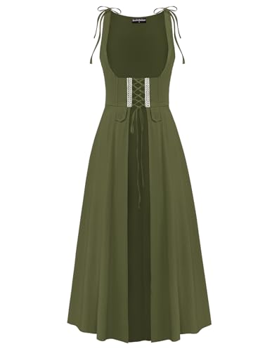 Damen Viktorianisches Kleid Ärmellos U-Ausschnitt mit Spitzen A-Linie Korsett Cosplay Abendkleid Olivgrün M von SCARLET DARKNESS