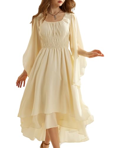 Damen Viktorianisches Maxi Kleid High Low Saum Hohe Taille Bodenlang Swing Kleid Aprikose M von SCARLET DARKNESS