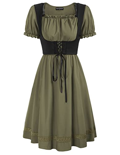 Damen Vintage Sommerkleid mit Volantärmel Quadratischer Kragen Gothic A Linie Kleid 2XL Armeegrün von SCARLET DARKNESS