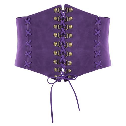 Damen Wikinger Kostüm Renaissance mit Kippschalter Korsettgürtel Wide Leder Bindegürtel Dunkellila Breiter S von SCARLET DARKNESS