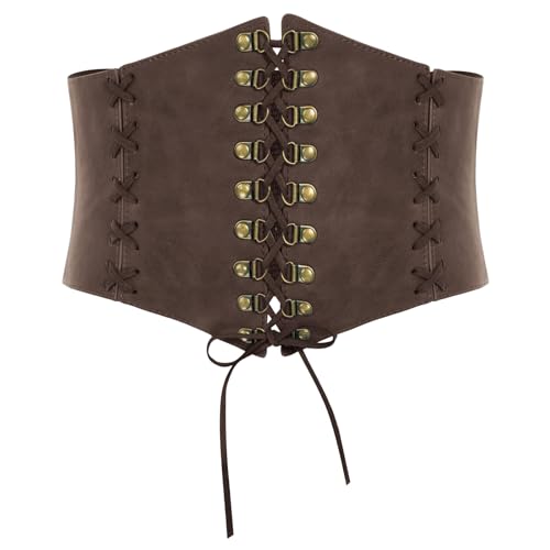 Damen Wikinger Kostüm Renaissance mit Kippschalter Korsettgürtel Wide Leder Bindegürtel Schokolade Breiter S von SCARLET DARKNESS