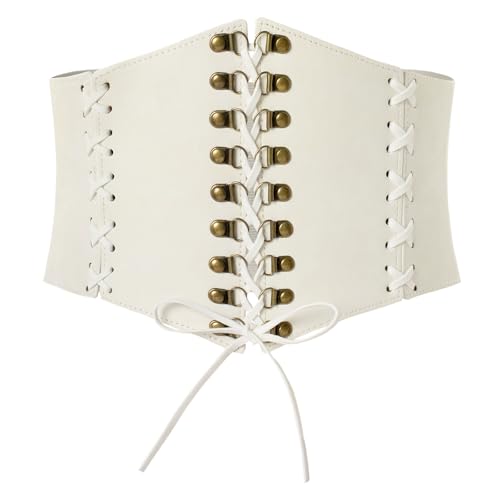 Damen Wikinger Kostüm Renaissance mit Kippschalter Korsettgürtel Wide Leder Bindegürtel Weiß Breiter S von SCARLET DARKNESS