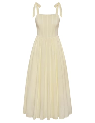 Elegante Maxiklied Ärmellos Quadratischer Hals Sommerkleid A-Linie Festliche Kleider für Damen Hochzeit Party Aprikose L von SCARLET DARKNESS