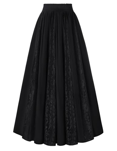 Gothic Steampunk Rock Damen Lang Mittelalter A-Linie Spitzen Maxirock Halloween Kostüm Schwarz M von SCARLET DARKNESS