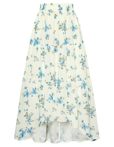 Große Größen Langer Rock Damen A-Linie Renaissance Sommer Party Rock Beige Blau Blumen XXL von SCARLET DARKNESS