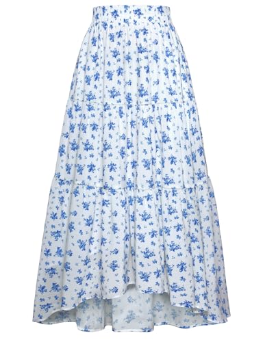 Große Größen Langer Rock Damen A-Linie Renaissance Sommer Party Rock Blau Blumen XXL von SCARLET DARKNESS