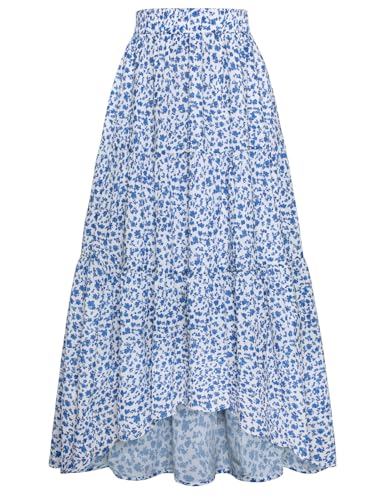 Große Größen Langer Rock Damen A-Linie Renaissance Sommer Party Rock Blau Weiß Blumen XXL von SCARLET DARKNESS