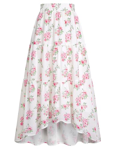 Große Größen Langer Rock Damen A-Linie Renaissance Sommer Party Rock Weiß Rosa Blumen XXL von SCARLET DARKNESS