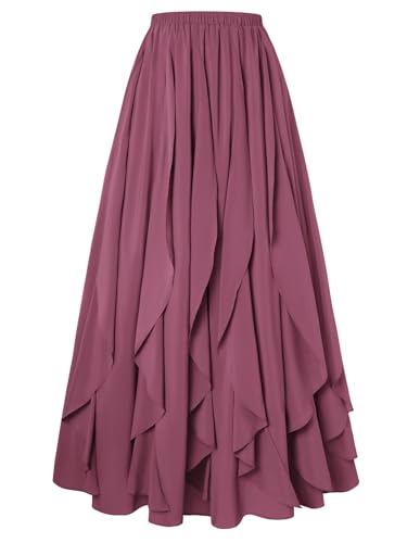 Langer Rock Damen Rüschen Elastische Taille Faltenrock Party Lila Maxirock Swing Sommer Rock XXL von SCARLET DARKNESS