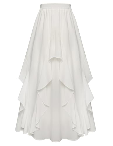 Langer Rock Damen Rüschensaum Chiffon Weiß Rock mit Taschen A-Linie Cottagecore Sommer Rock XXL von SCARLET DARKNESS