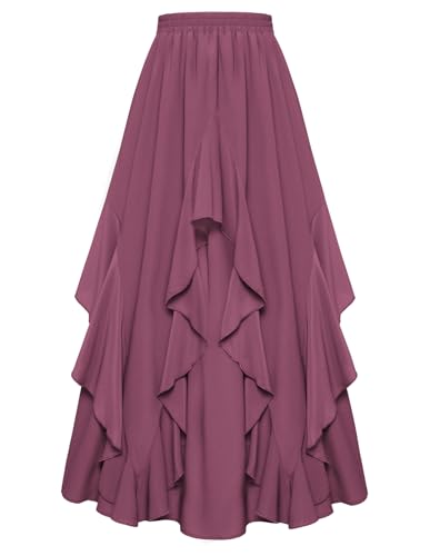 Langer Rock Damen Rüschensaum Chiffon mit Taschen Cottagecore Halloween Maxirock Rosa Lila XXL von SCARLET DARKNESS