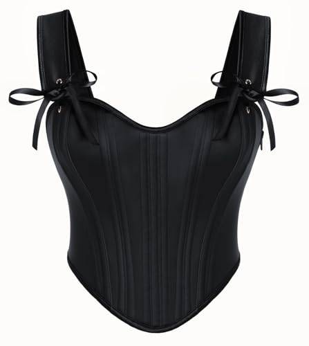 Mittelalter Crop Top Vollbrust Korsett Top Damen Gothic Steampunk Cosplay Wikinger Kostüm Shapewear Schwarz 42 von SCARLET DARKNESS