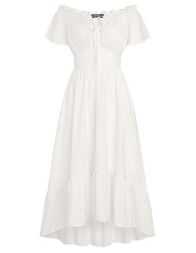 Mittelalter Damen Corsagenkleid Vintage Retro High Waist Flowy Swing Kleid Beige M von SCARLET DARKNESS